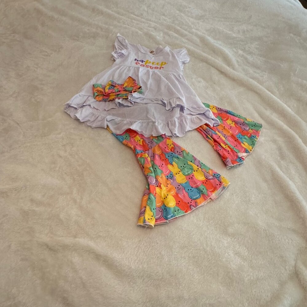 Easter Peeps Three Piece Set Pants/Top/Headband Size 100